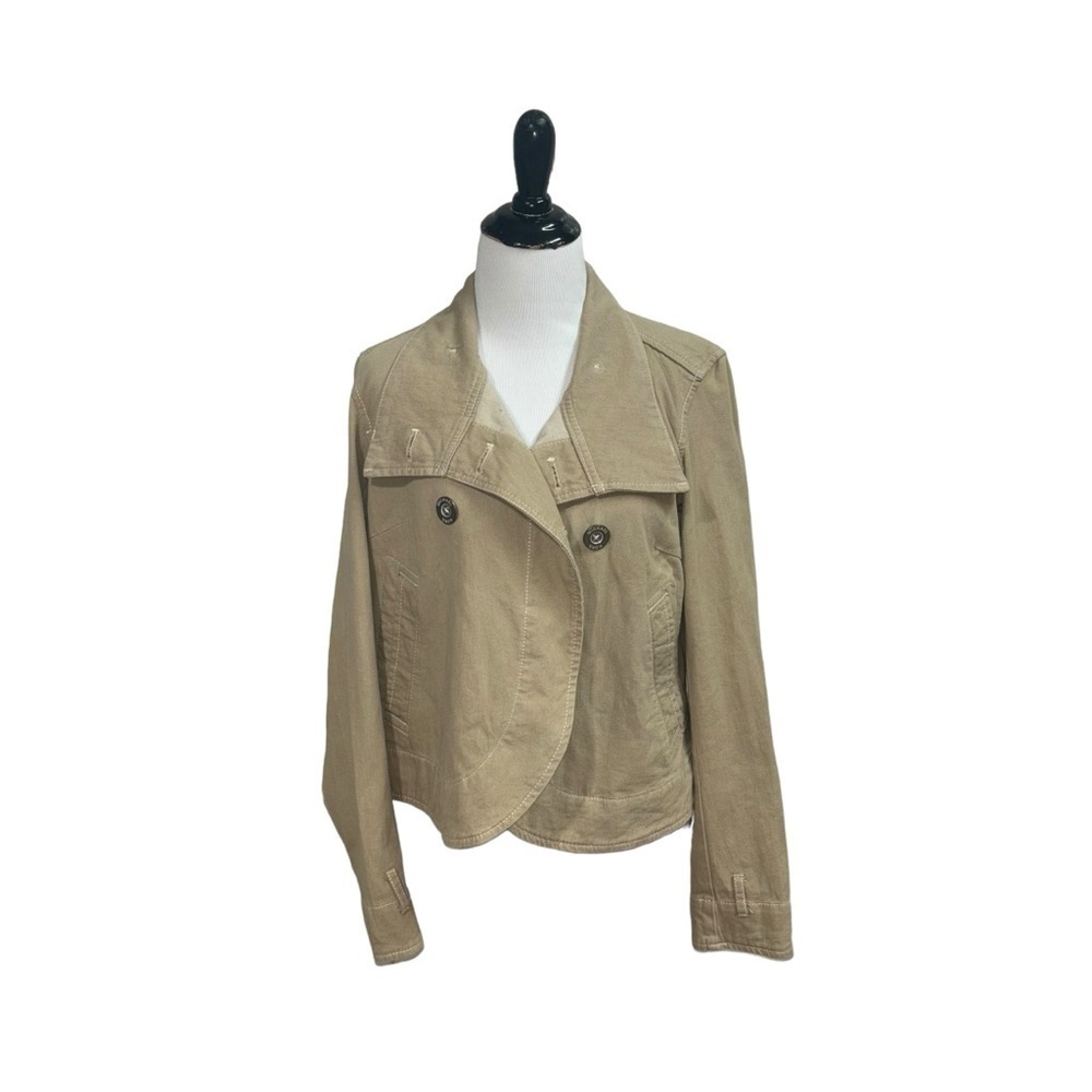 MICHAEL Michael Kors Women's M Medium Cropped Jacket Tan Denim Pleated Back